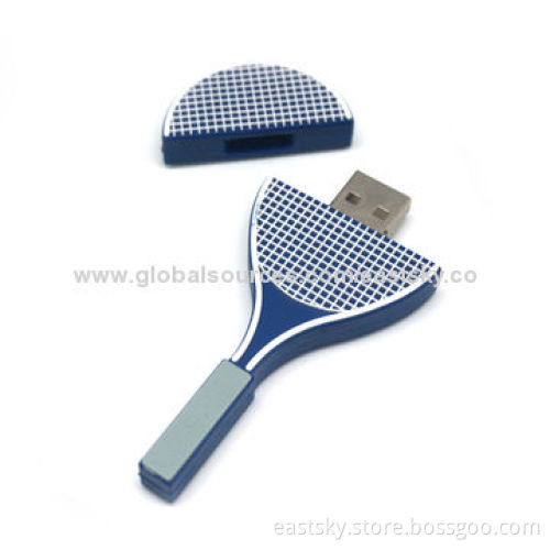Tennis Racket Shape Thumb Drive, Made of Soft PVC Material, OEM Orders Welcome